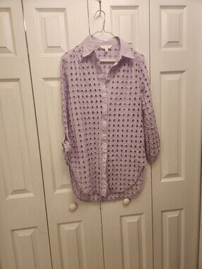 Adiva Women's Lavender Eyelet Button-Up Shirt